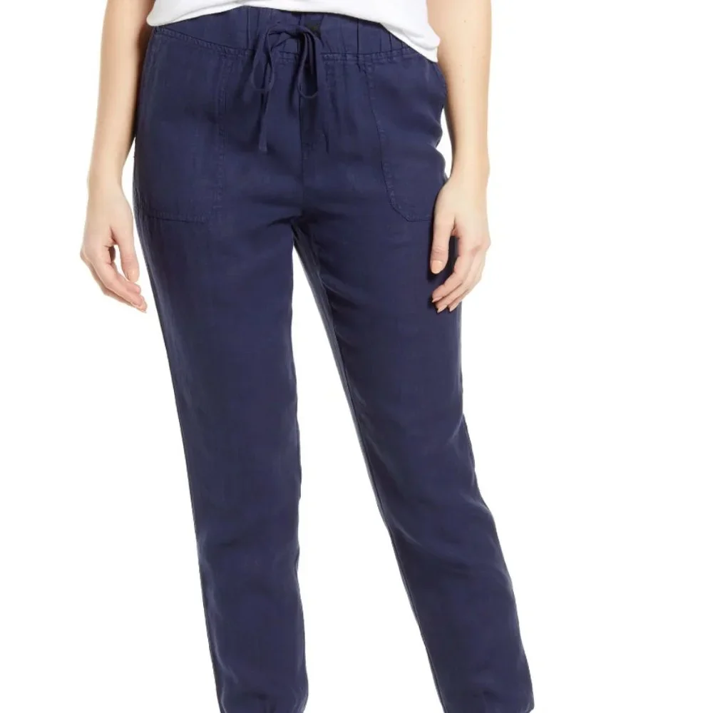 Caslon Linen Blend Cropped Cargo Pockets Jogger Pants Womens - Picture 1 of 7